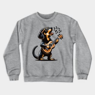 Dog Playing Guitar Singing Dachshund Wiener Dog Funny Crewneck Sweatshirt